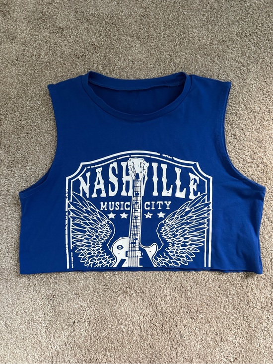 SHEIN Tops - Shein Blue 'Nashville Music City' Crop Muscle Tee